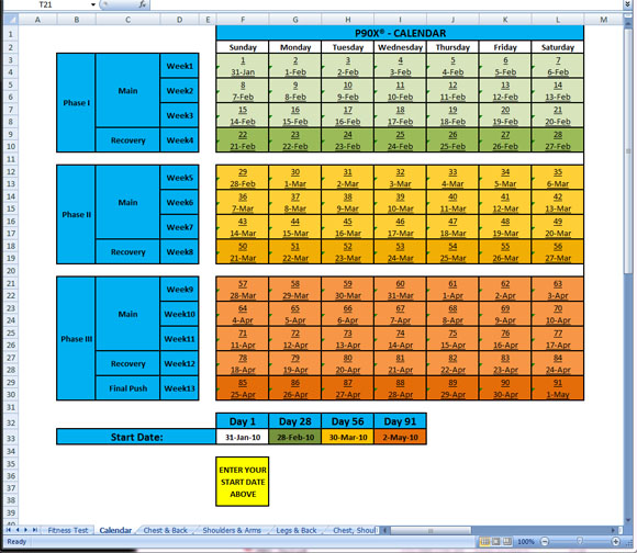 P90x Workout Calendar Excel Free