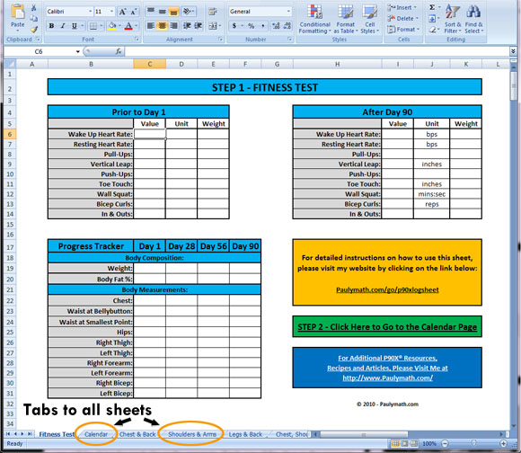 P90X Log Sheet
